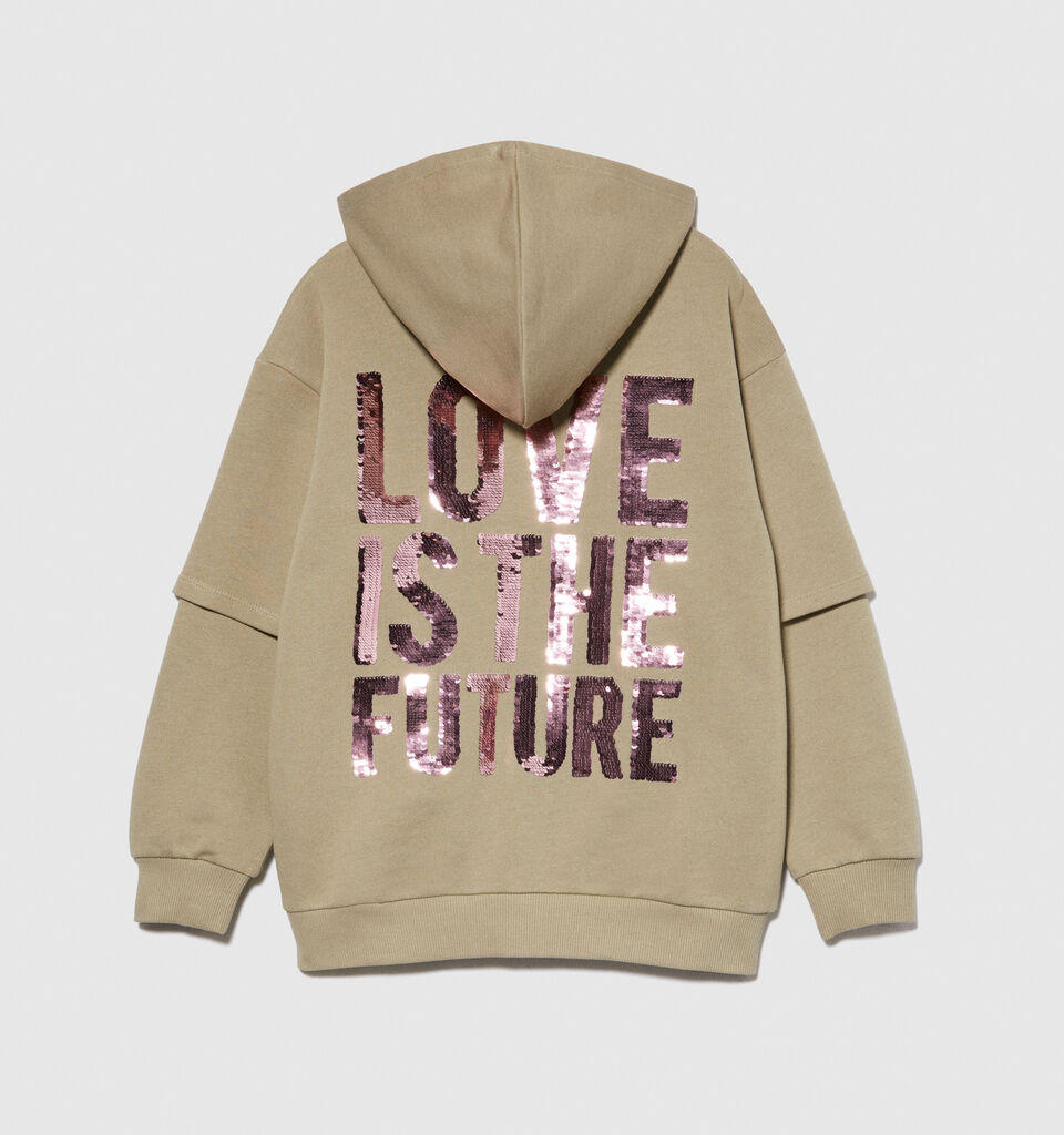 Sweatshirt with flip-up sequins - girls' knitwear - Beige | Sisley Young image number 2